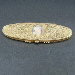 Vintage Estee Lauder Solid Perfume Compact, Victorian Lady Portrait, Filigree